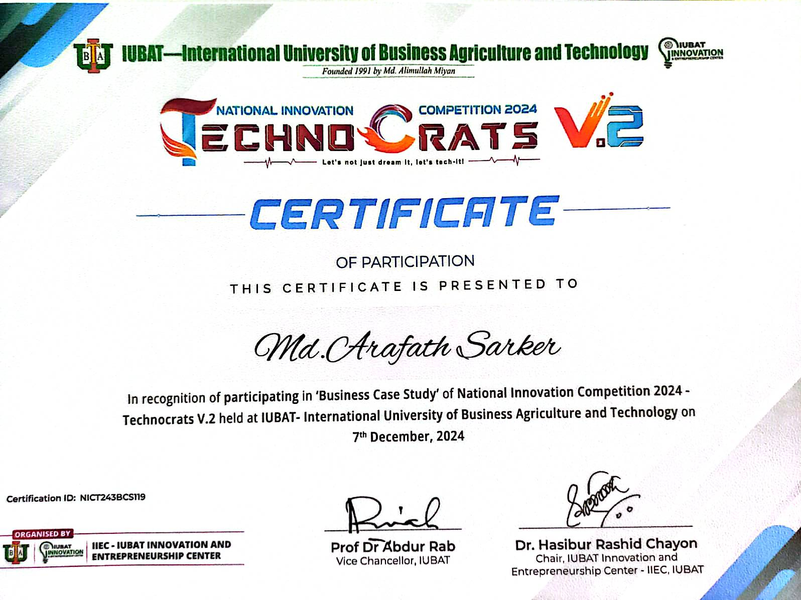 Business Case Study of National Innovation Competition 2024