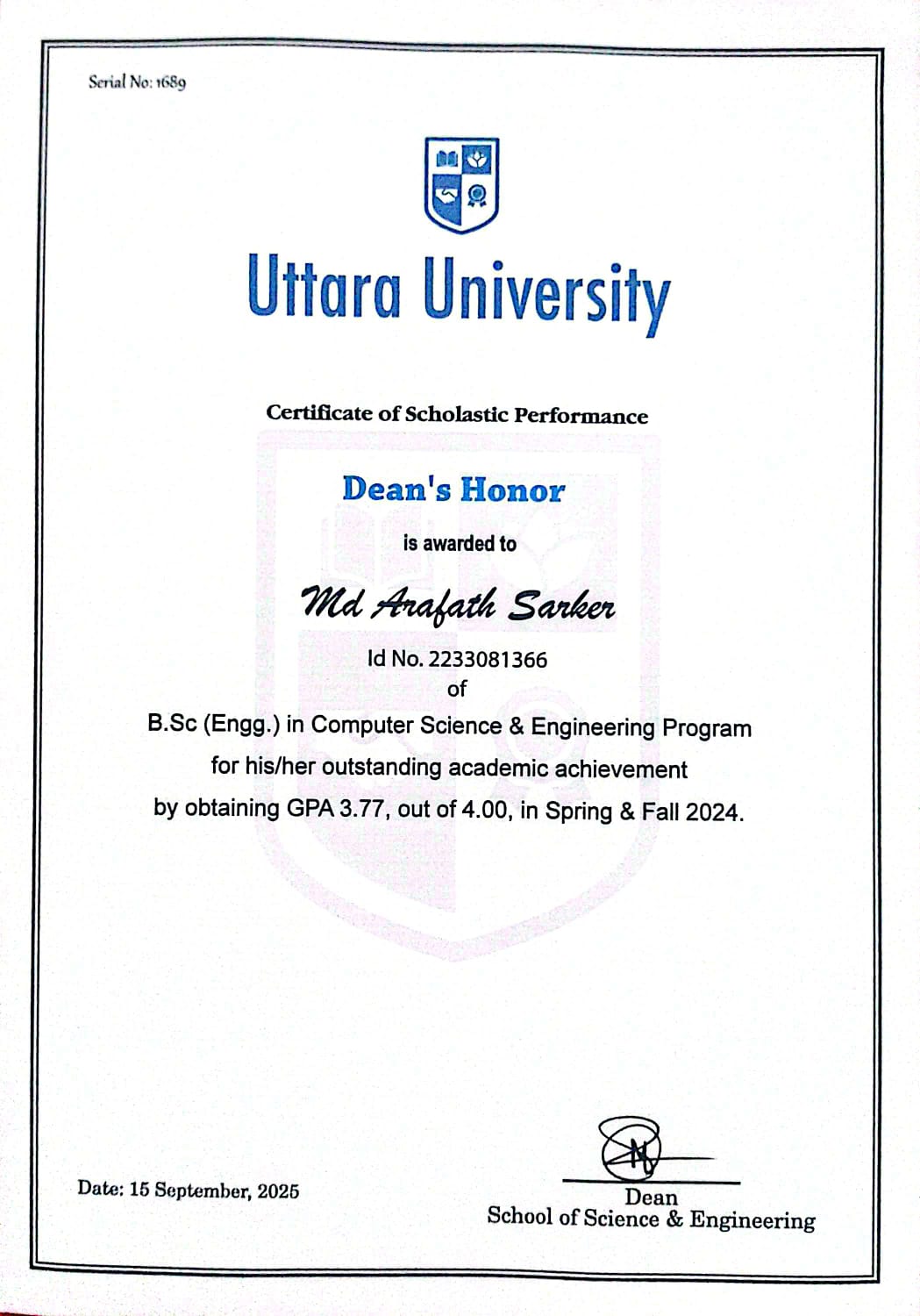 Dean's Honor Award